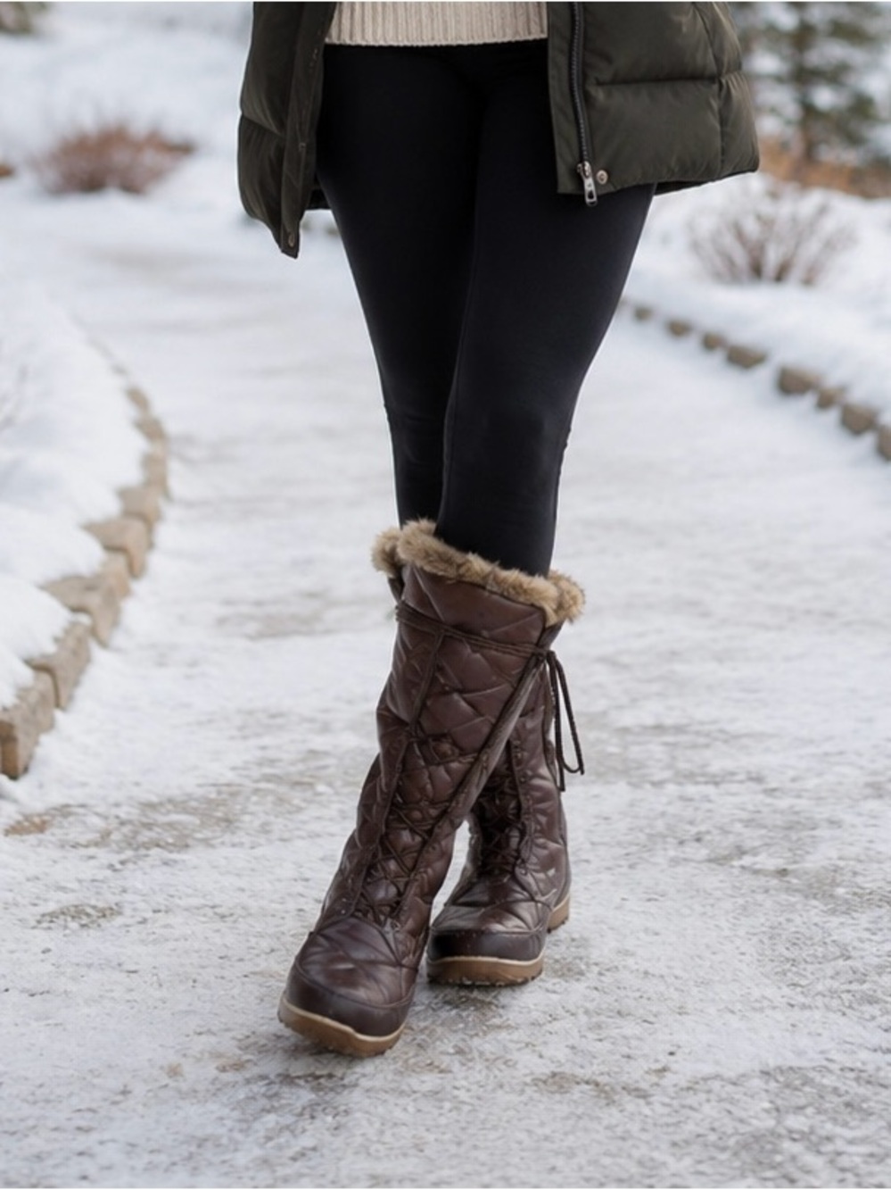 Columbia Ice Maiden II Winter Snow Boots Black Quilted Faux Fur Women’s 8